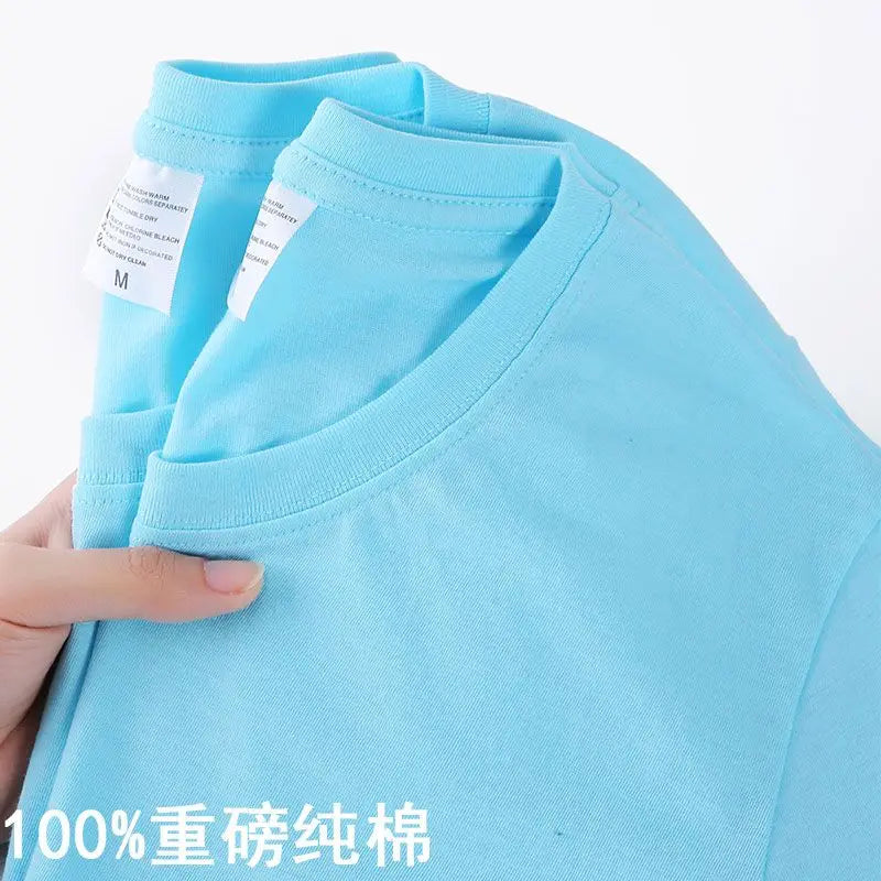 100% Cotton T-shirt Men Women Solid Color O Neck