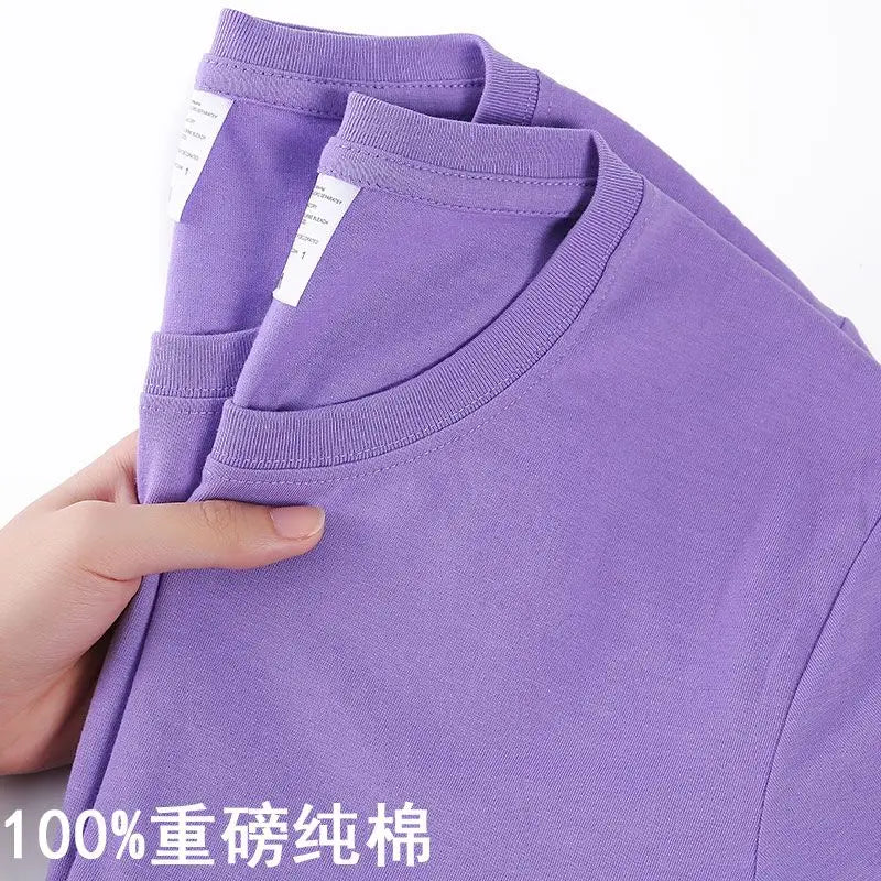 100% Cotton T-shirt Men Women Solid Color O Neck