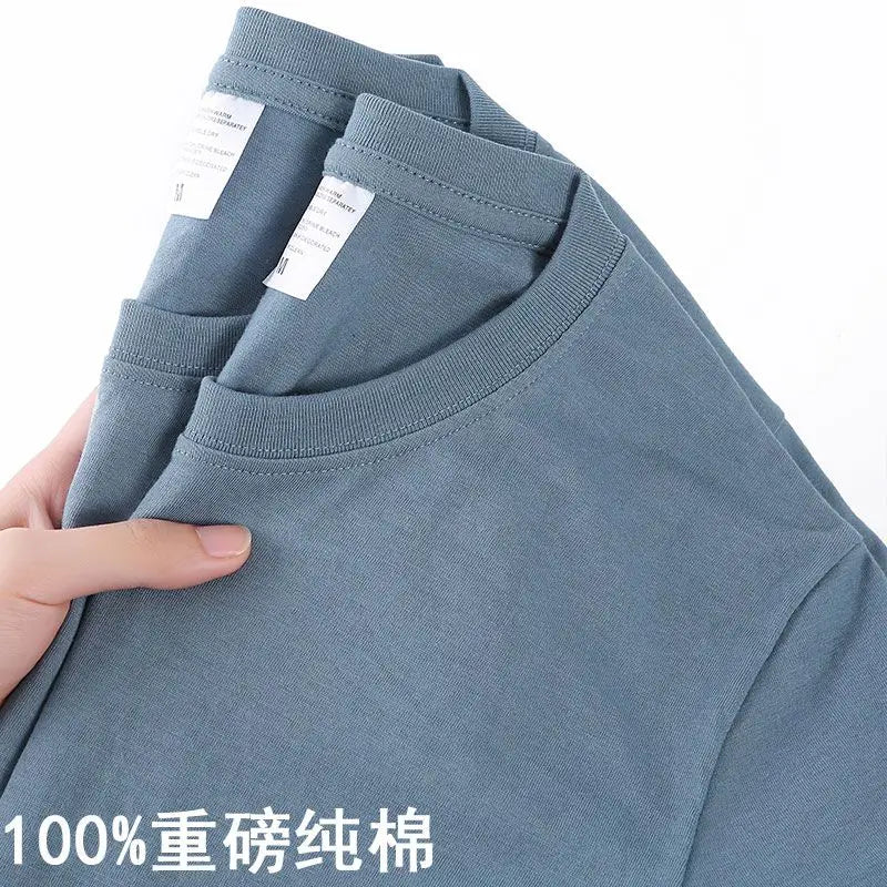 100% Cotton T-shirt Men Women Solid Color O Neck