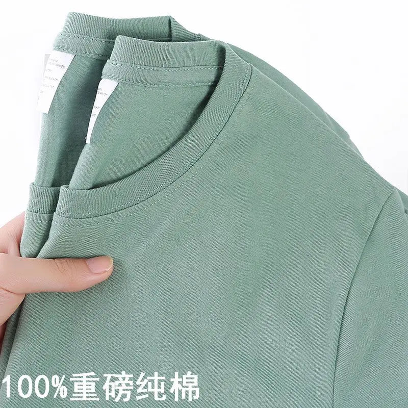 100% Cotton T-shirt Men Women Solid Color O Neck